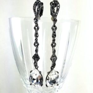KENNETH JAY LANE, VINTAGE-HEMATITE CRYSTAL LONG EA